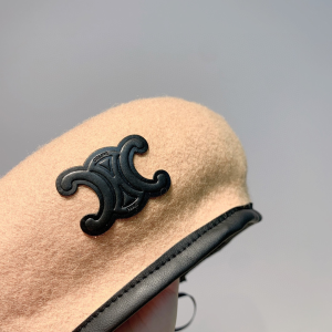 Luxury Womens Hats Celine Triomphe Beige Cashmere Wool Beret Hat A190PP110 AA164954