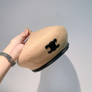 Luxury Womens Hats Celine Triomphe Beige Cashmere Wool Beret Hat A190PP110 AA164954