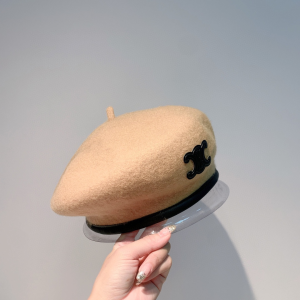 Luxury Womens Hats Celine Triomphe Beige Cashmere Wool Beret Hat A190PP110 AA164954
