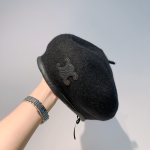 Luxury Womens Hats Celine Triomphe Black Cashmere Wool Beret Hat A190PP110 AA164955