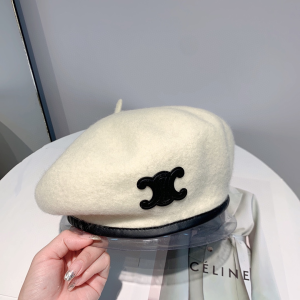 Luxury Womens Hats Celine Triomphe White Cashmere Wool Beret Hat A190PP110 AA164953
