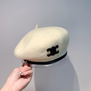 Luxury Womens Hats Celine Triomphe White Cashmere Wool Beret Hat A190PP110 AA164953