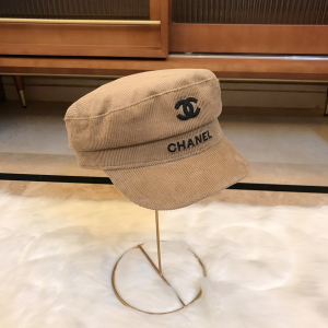 Chanel CC Logo Monogram Khaki Velvet Newsboy Hat 
