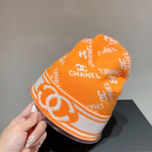 Luxury Womens Hats Chanel CC Logo Orange Cashmere Beanie Hat A190PP80 AA164950