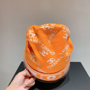 Luxury Womens Hats Chanel CC Logo Orange Cashmere Beanie Hat A190PP80 AA164950