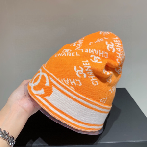 Luxury Womens Hats Chanel CC Logo Orange Cashmere Beanie Hat A190PP80 AA164950