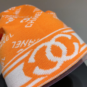 Luxury Womens Hats Chanel CC Logo Orange Cashmere Beanie Hat A190PP80 AA164950