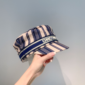 Dior Blue and Beige Striped Cotton Newsboy Hat 