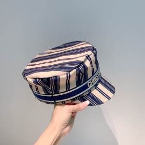 Luxury Womens Hats Dior Blue and Beige Striped Cotton Newsboy Hat A190PP95 AA164951
