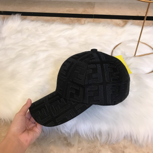 Luxury Womens Hats Fendi FF Jacquard Cotton Baseball Hat in Black A190PP100 AA164972
