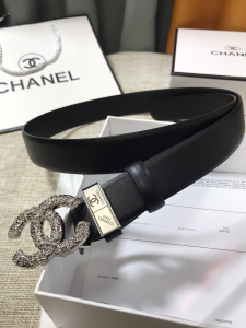 Chanel Metallic CC Logo Leather Belt Black 30MM 