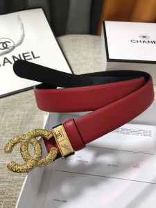 Chanel Metallic CC Logo Leather Belt Red 30MM 