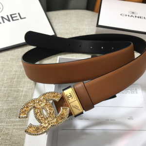 Chanel Metallic CC Logo Leather Belt Tan 30MM 