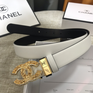 Chanel Metallic CC Logo Leather Belt White 30MM 