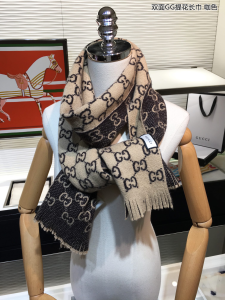 Luxury Womens Scarf Gucci GG Cashmere Wool Scarf in Brown 28x180CM A151PP190 AA165647