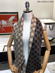 Luxury Womens Scarf Gucci GG Cashmere Wool Scarf in Brown 28x180CM A151PP190 AA165647