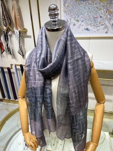 Fendi FF Logo Silk Cashreme Scarf Gray