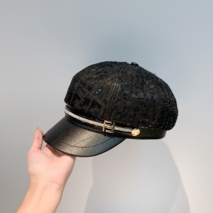 Luxury Womens Hats Fendi FF Logo Beret Cotton Cap Hat in Black A190PP115 AA167010