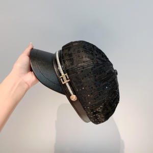 Luxury Womens Hats Fendi FF Logo Beret Cotton Cap Hat in Black A190PP115 AA167010