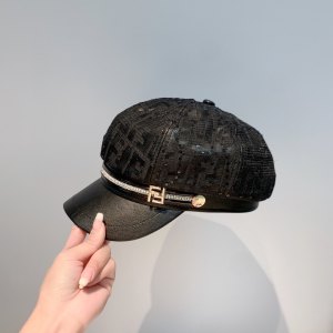 Luxury Womens Hats Fendi FF Logo Beret Cotton Cap Hat in Black A190PP115 AA167010