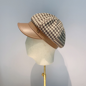 Gucci Tweed Beret Cotton Cap Hat Beige 