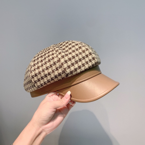 Luxury Womens Hats Gucci Tweed Beret Cotton Cap Hat in Beige A190PP110 AA167012