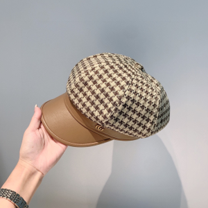 Luxury Womens Hats Gucci Tweed Beret Cotton Cap Hat in Beige A190PP110 AA167012