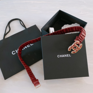 Luxury Womens Belts Chanel CC Logo Ruched Leather Belt in Red A191PP240 AA168180