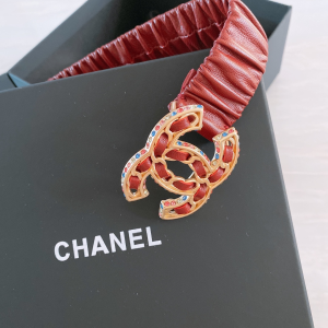 Luxury Womens Belts Chanel CC Logo Ruched Leather Belt in Red A191PP240 AA168180