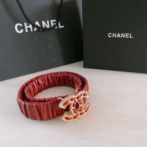 Luxury Womens Belts Chanel CC Logo Ruched Leather Belt in Red A191PP240 AA168180