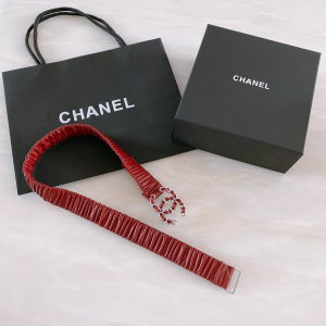Luxury Womens Belts Chanel CC Logo Ruched Leather Belt in Red A191PP240 AA168182
