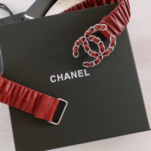 Luxury Womens Belts Chanel CC Logo Ruched Leather Belt in Red A191PP240 AA168182