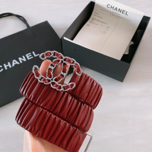 Luxury Womens Belts Chanel CC Logo Ruched Leather Belt in Red A191PP240 AA168182