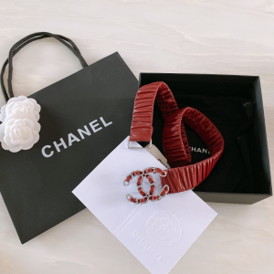 Luxury Womens Belts Chanel CC Logo Ruched Leather Belt in Red A191PP240 AA168182