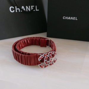 Luxury Womens Belts Chanel CC Logo Ruched Leather Belt in Red A191PP240 AA168182