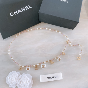 Chanel Glass Pearls Pink Pearly White Heart Belt 
