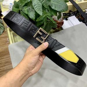 Fendi FF Embossed Leather Belt Black 38MM 