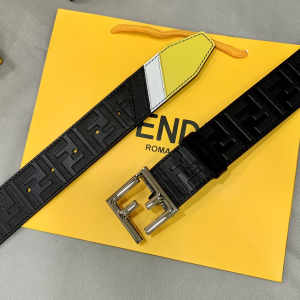 Luxury Mens Belts Fendi FF Embossed Leather Belt in Black 38MM A175PP240 AA169013
