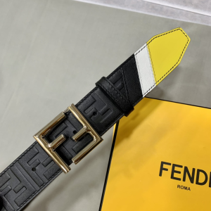 Luxury Mens Belts Fendi FF Embossed Leather Belt in Black 38MM A175PP240 AA169013