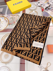 Fendi Vintage FF Jacquard Cashmere Wool Scarf Brown Fendi Vintage FF Jacquard Cashmere Wool Scarf Brown