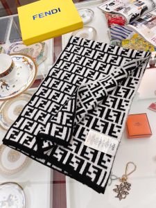 Fendi Vintage FF Jacquard Cashmere Wool Scarf White Fendi Vintage FF Jacquard Cashmere Wool Scarf White