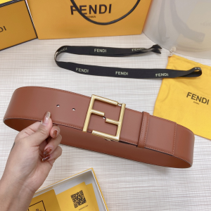 Fendi FF Logo Buckle Leather Belt Brown 60MM 