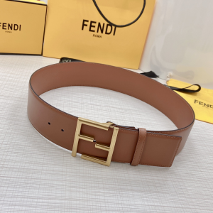 Luxury Womens Belts Fendi FF Logo Buckle Leather Belt in Brown 60MM A175PP340 AA169613