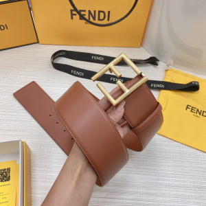 Luxury Womens Belts Fendi FF Logo Buckle Leather Belt in Brown 60MM A175PP340 AA169613