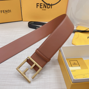 Luxury Womens Belts Fendi FF Logo Buckle Leather Belt in Brown 60MM A175PP340 AA169613