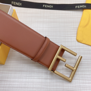 Luxury Womens Belts Fendi FF Logo Buckle Leather Belt in Brown 60MM A175PP340 AA169613
