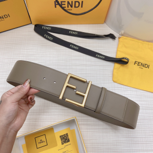 Fendi FF Logo Buckle Leather Belt Gray 60MM 