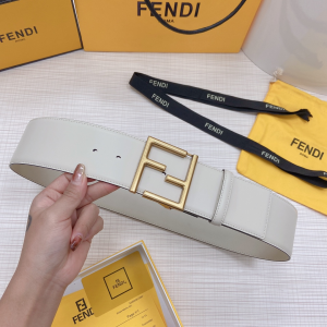 Fendi FF Logo Buckle Leather Belt White 60MM 