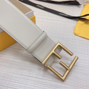Luxury Womens Belts Fendi FF Logo Buckle Leather Belt in White 60MM A175PP340 AA169612