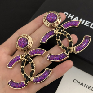 Chanel Earrings Chanel Purple Glitter CC Earrings 